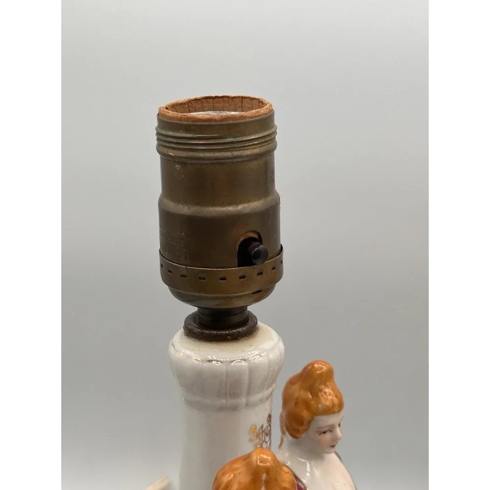 PAIR VINTAGE VICTORIAN‎ COLONIAL COUPLE FUGURINE LAMP HANDPAINTED NIPPON JAPAN